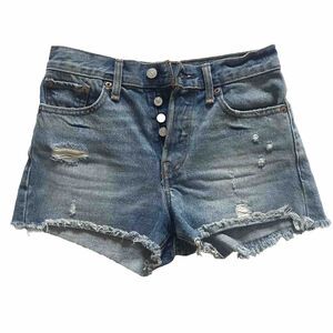LEVI’S Jean Shorts Size 25 Womens High Rise Wedgie Fit Button Fly Raw Hem EEUC!